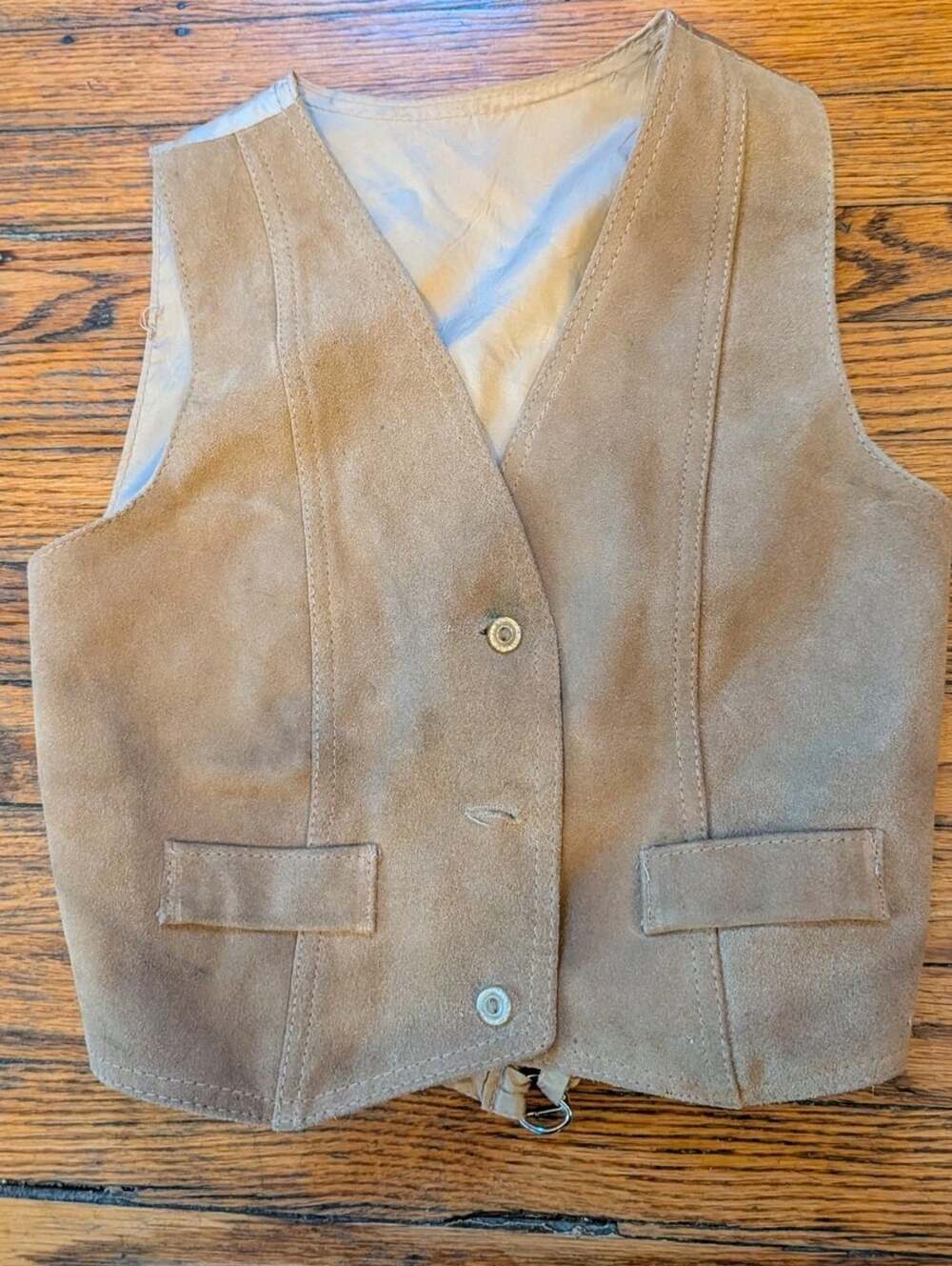 Vintage Suede Vest Leather split cowhide suede Women's XS Beige Jacket